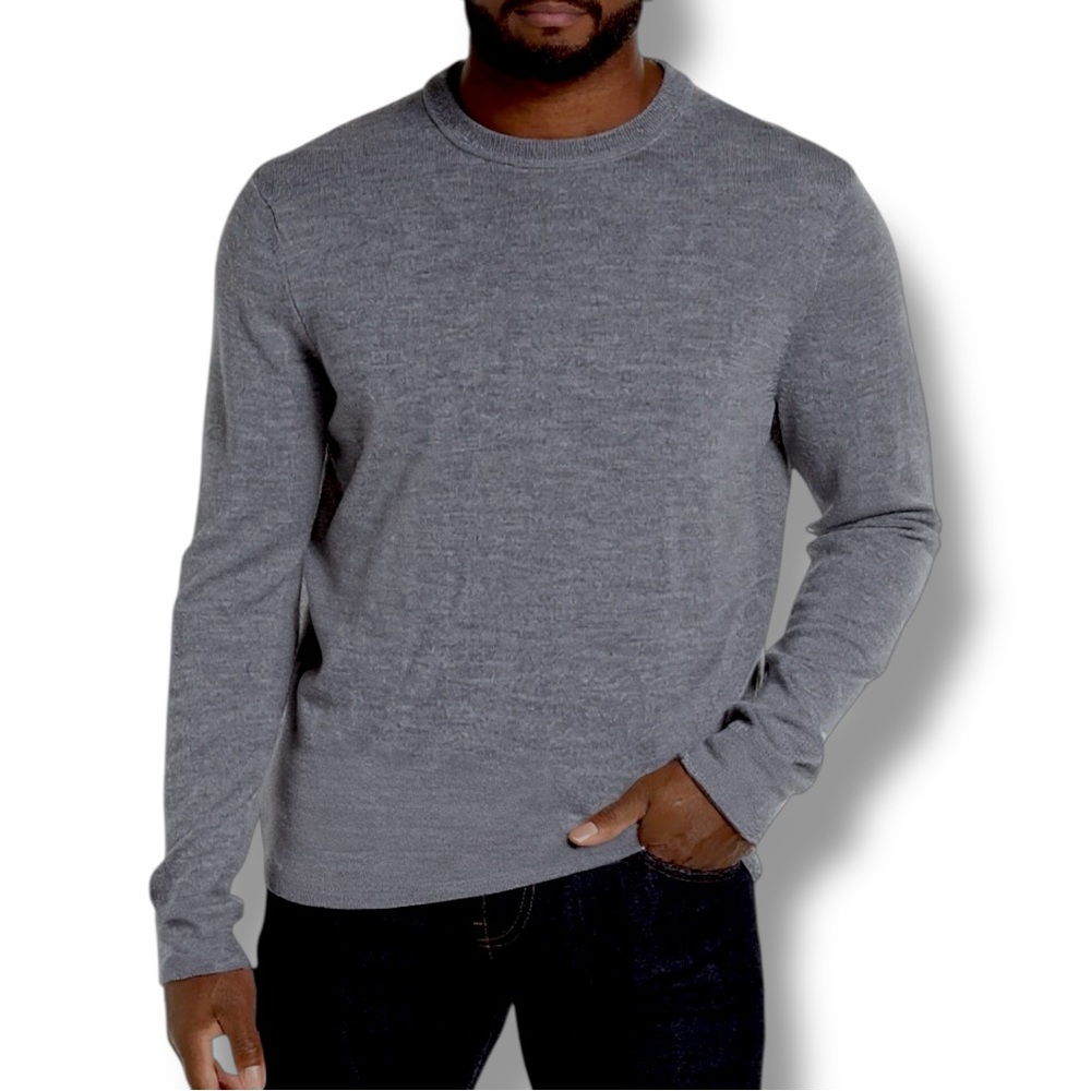 01.Algo 100% Merino Wool Heathered Gray Crewneck Pullover Mens L